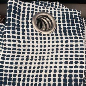 Two Curtain panels. Navy blue and white